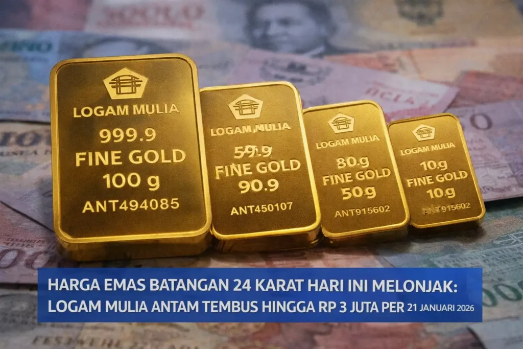 Harga Emas Batangan 24 Karat Hari Ini Melonjak: Logam Mulia Antam Tembus Hingga Rp 3 Juta per 21 Januari 2026