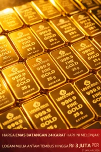 Read more about the article Harga Emas Batangan 24 Karat Hari Ini Melonjak: Logam Mulia Antam Tembus Hingga Rp 3 Juta per 21 Januari 2026