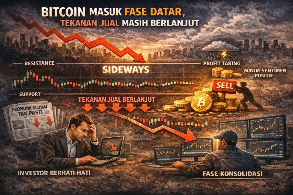 Bitcoin Masuk Fase Datar, Tekanan Jual Masih Berlanjut